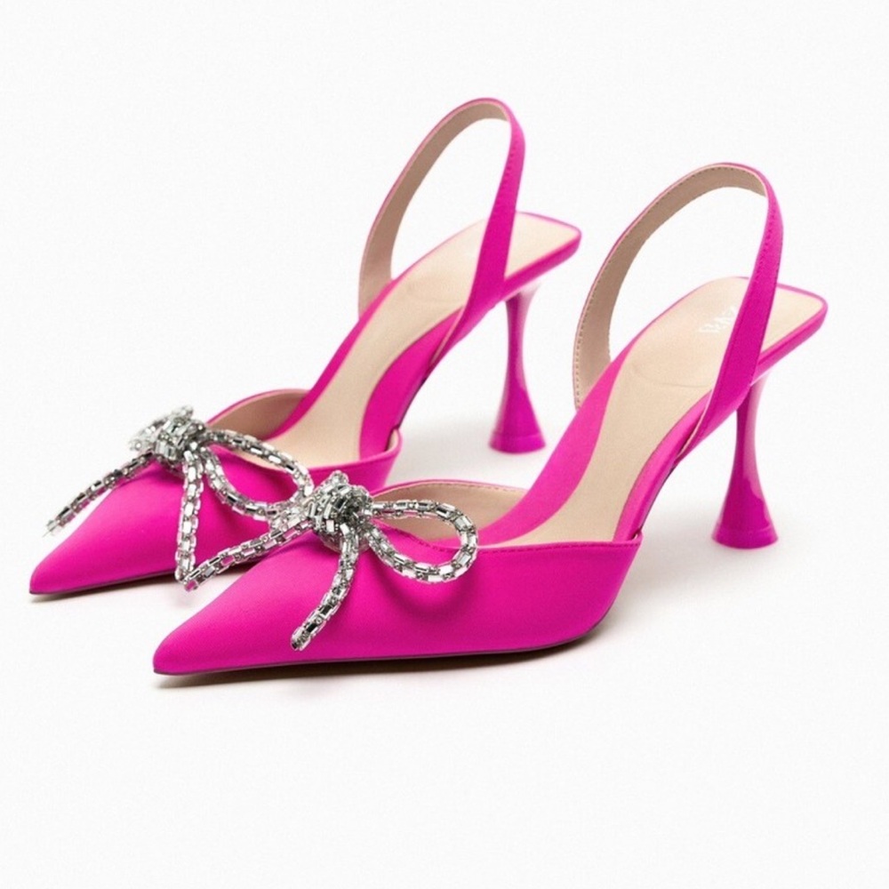 Zara Fuchsia Slingback Heels with Bow size 40